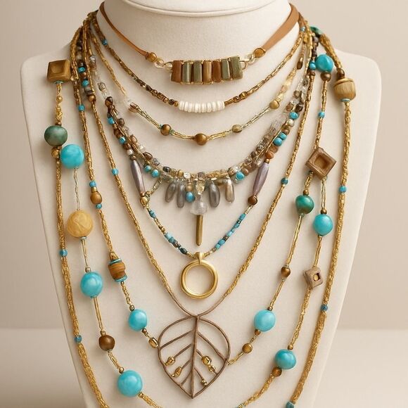 Lot of 9 Boho Southwestern Stone Turquoise Tribal Necklaces Very Unique Genuine - Picture 1 of 12
